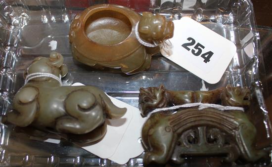 Chinese carved grey jade bixi, a jade shi-shi modelled as an incense burner & double-headed shi-shi carving